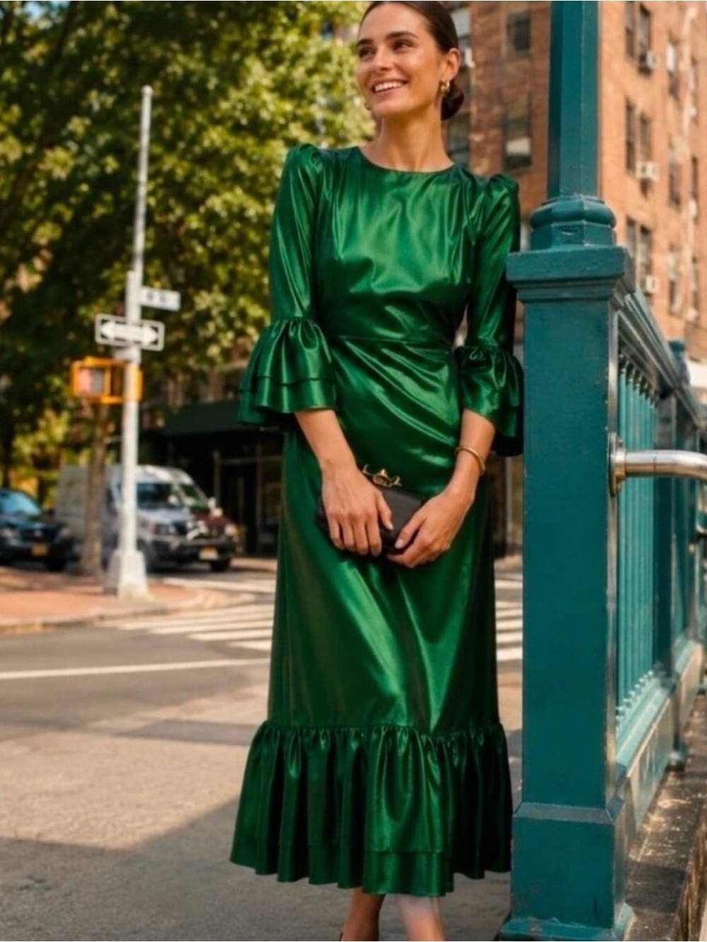 Pomander Place Tuckernut Emerald Green Midi Dress XL Brand New